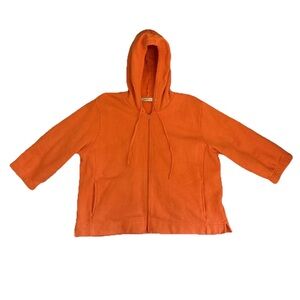 ORVIS Women's Orange 3/4 Sleeve Zip Up Hoodie Sweatshirt Size XL Cotton Blend